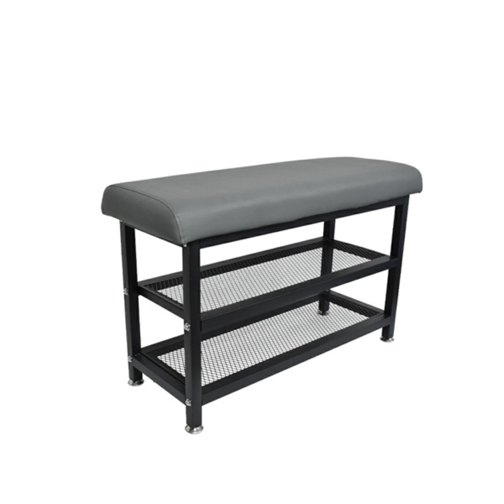 2-Tier Shoe Bench- Grey Padded Seat