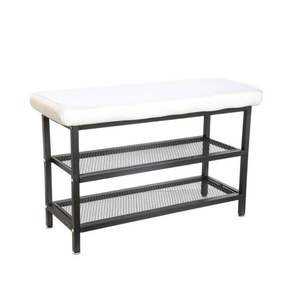 2-Tier Shoe Bench- White Padded Seat
