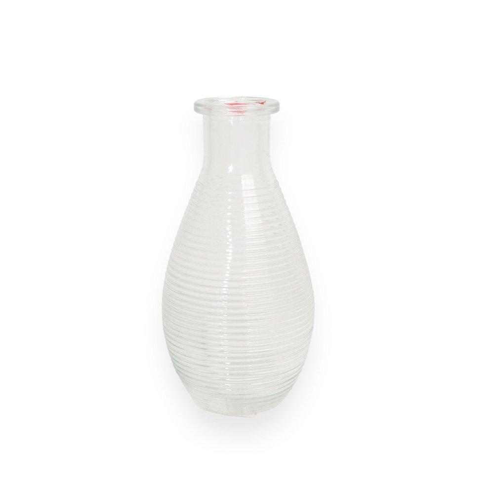 "Clear Ribbed Glass Vase, 7x13cm"