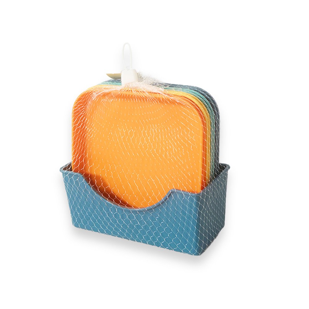 Square Snack Plates Set with Holder- 8 Pieces