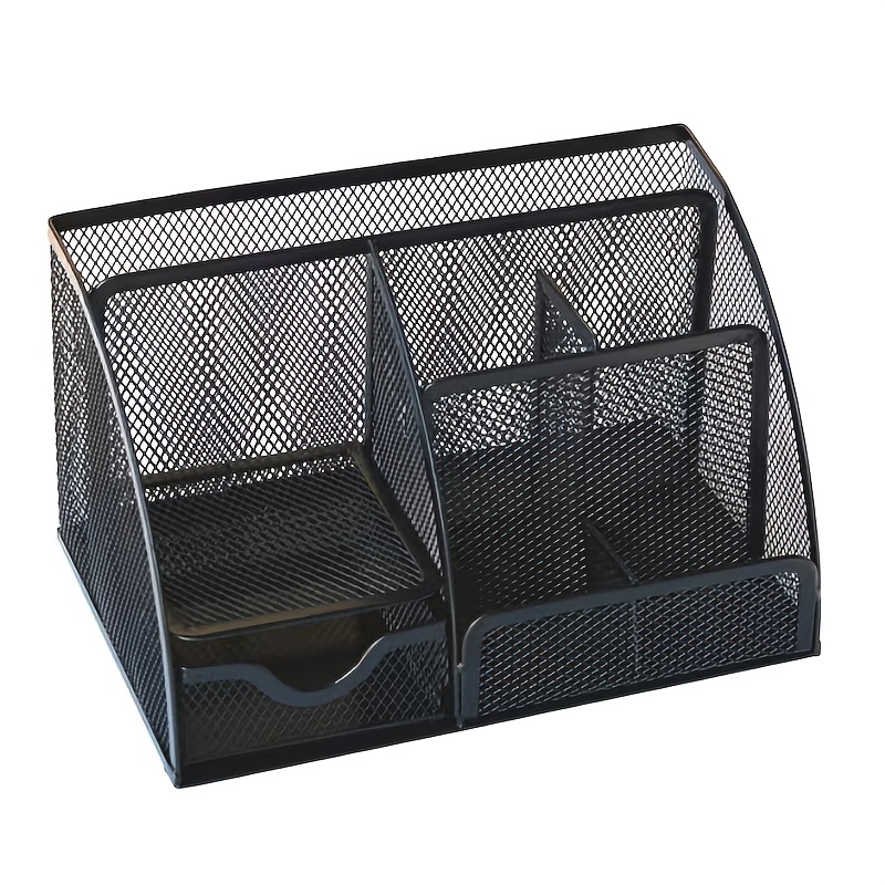 Metal Mesh Desk Organizer With Drawer  Black 22X14X12Cm