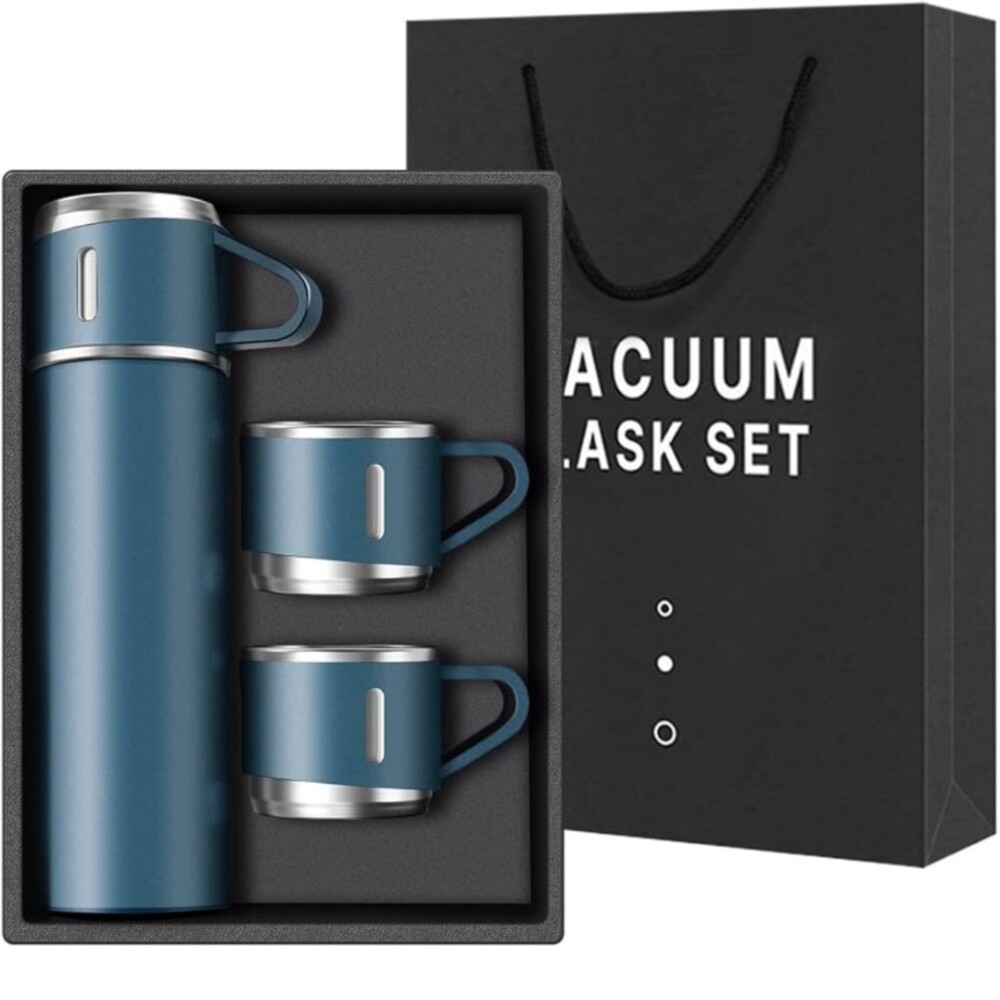 Stainless Steel Vacuum Flask Set ? 500ml Bottle with 3 Cups