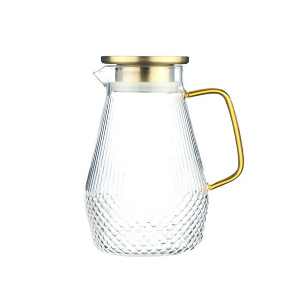 Glass Water Jug With Lid  Gold 1600Ml