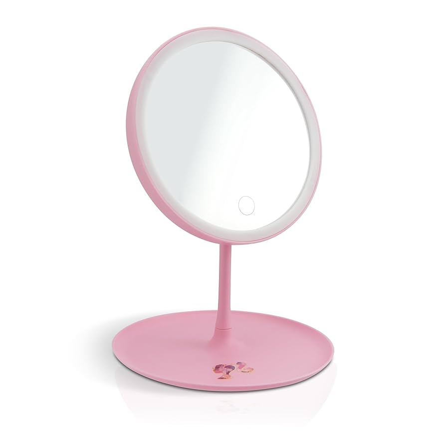 Plastic Round Led Mirror With Stand- 14X18Cm