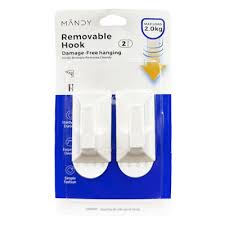 "Adhesive Removable Plastic Hook- White, 2 Pieces"