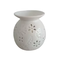 Ceramic Aroma Lamp with Floral Cutwork ? White