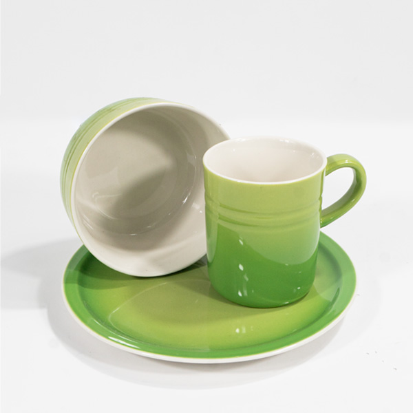 Sweet Life Ceramic Dinner Plate Set- 3 Piece Set in Green