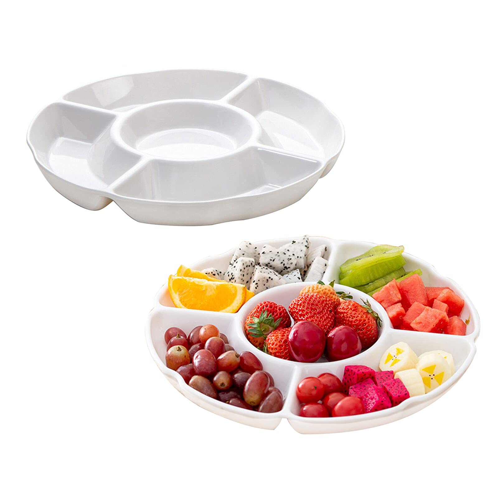 "5-Compartment Round Snack Platter ? White, 12 Inches"