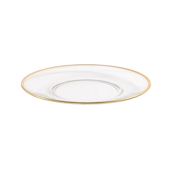 "Glass Saucer Set- Gold Borders, 11cm, 6 Pieces"