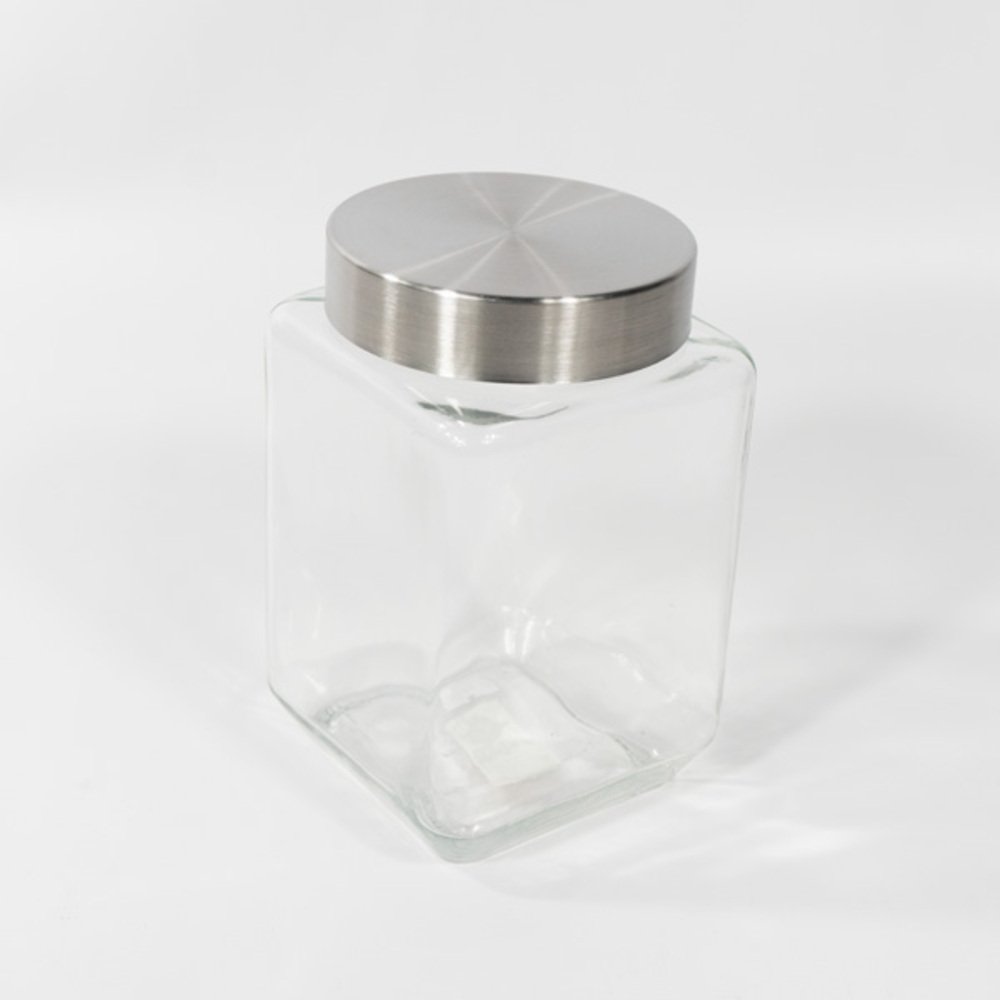 Glass Food Storage Container  Silver Lid Square 700Ml