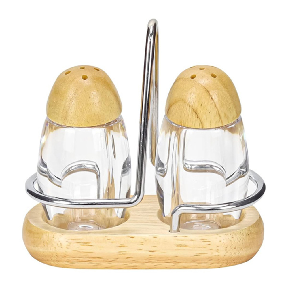 Glass Salt & Pepper Shakers Set with Caddy ? Silver