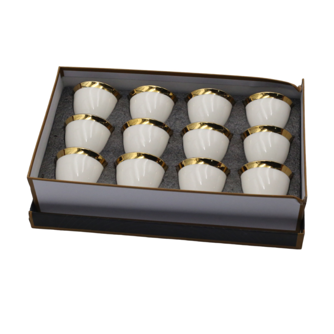 "Ceramic Qahwa Cup Set- Golden, 12pcs"