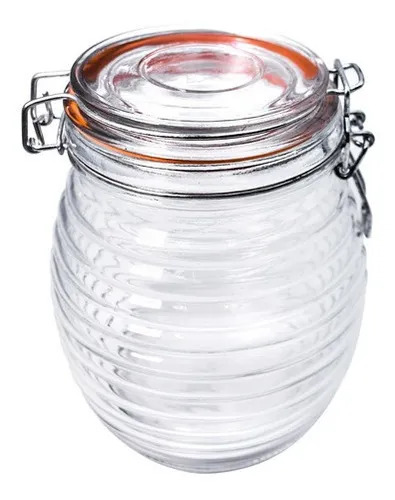 Ribbed Glass Clipped Jar- 11.5X15.3Cm