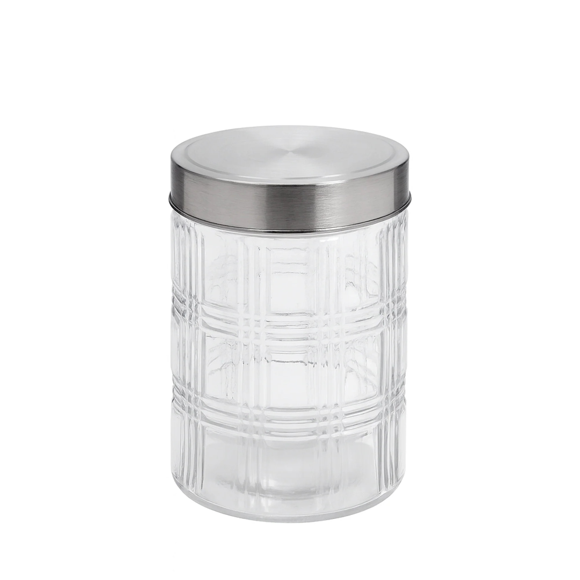 """Ribbed Glass Jar- Stainless Steel Lid, 1200Ml"""