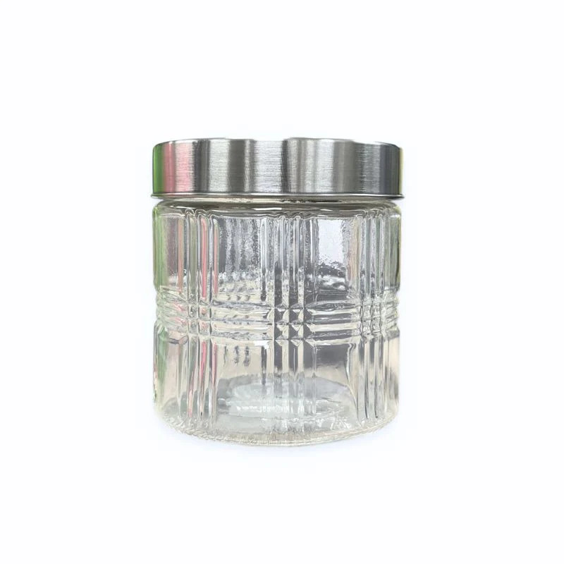 """Ribbed Glass Jar- Stainless Steel Lid, 820Ml"""
