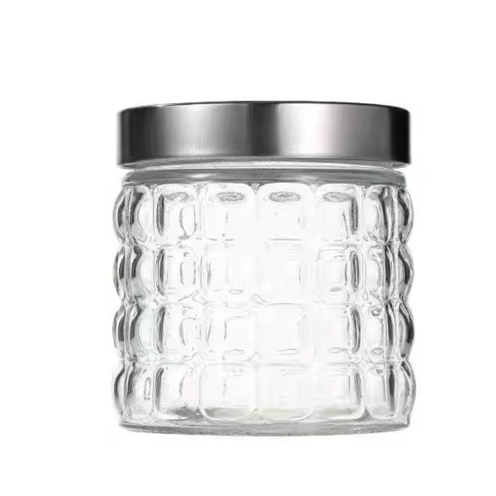 "Glass Storage Jar- Stainless Steel Lid, 850ml"